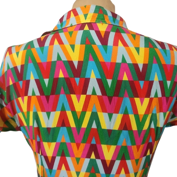 Italian Silk Geometric Pattern Shirt Dress - Size M - Picture 10 of 13